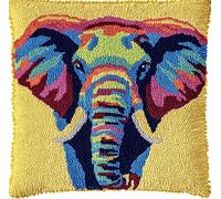 ORLUMY Latch Hook Kits Pillow Great Elephant DIY Pre-Printed Craft Latch Hook Rug Kits Cross-Stitch Embroidery Pillow Cover Kit for Gifts Home Sofa Decoration 43X43Cm