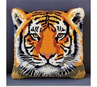 ORLUMY Latch Hook Kits Tiger Latch Hook Cushion Kits DIY Cross Stitch Sofa Cushion Cover with Latch Hook Tool Fit for Teenager and Adults Latch Hook Cushion Cover Kit 17X17 Inch