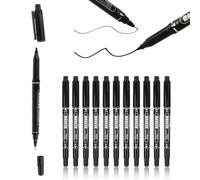 Ormromra 12 Pack Black Markers, Dual Tip Permanent Marker Pens, Ultra Fine Point Black Marker Pens, Permanent Marker Set for Art Drawing Sketching, Quick Dry Pen for Glass, Plastic, Wood