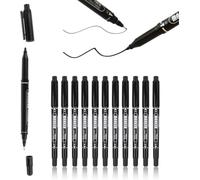 Ormromra 12 Pack Black Markers, Dual Tip Permanent Marker Pens, Ultra Fine Point Black Marker Pens, Permanent Marker Set for Art Drawing Sketching, Quick Dry Pen for Glass, Plastic, Wood