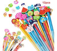Ormromra 12PCS Funky Pencils with Eraser, HB Wooden Lead Pencil, Writing Drawing Pencils, Graphite Handwriting Pencil Gifts for Kids, School, Student, Home (Multicolor)