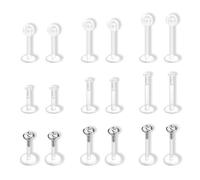 Ormromra 18PCS Clear Nose Studs, Plastic Hypoallergenic Piercing Retainers for Septum & Earring Lightweight Comfortable Design for Sports, MRI, Daily Wear