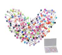 Ormromra 20PCS Tongue Bars Pack, 16mm Barbell Stainless Steel, Nipple Ring Piercing, Surgical Steel Bars, Metal Piercing Jewellery