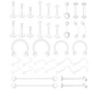 Ormromra 38PCS Clear Earrings with Piercing Retainers, Hypoallergenic Plastic Nose Studs for School, Surgery, Daily Use