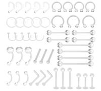 Ormromra 48pcs Piercing Retainer Set, Clear Plastic Piercing Jewelry, Nose Tongue Nipple Belly Bars Eyebrow Labret Stud, Cartilage Tragus Earrings Retainer