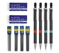 Ormromra 4PCS Mechanical Pencil Set, 0.3 0.5 0.7 0.9mm Propelling Pencil, with Automatic Pencil Lead Refil, Rectangular Eraser, Drafting Carpenter Pencils Set for Writing, Skeching, Drawing