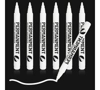 Ormromra 6 pcs White Marker Pen, Permanent Markers Bullet Tip Paint Pen, 1mm White Fabric Pen Waterproof Quick Dry for Doodling Rock Metal Glass Wood Tyre Painting Plastic Ceramic