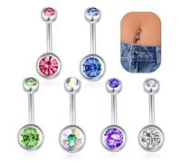 Ormromra 6Pcs Belly Button Bars, Stainless Steel Belly Rings, Belly Piercing Jewellery, Maternity Belly Bar Surgical Steel Rhinestone Belly Piercing Jewelry
