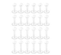 Ormromra Clear Lip Bars, 24 PCS Flexible Labret Studs 6-12mm Plastic Acrylic Flat Back Helix Tragus Bar Retainers Piercing Jewellery for Work Sports Surgery