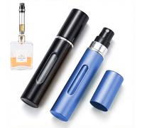 Ormromra Refillable Perfume Atomiser 2 Pack 10ml, Mini Travel Perfume Bottle, Leak Proof Bottom Filling Atomiser Spray Bottle for Women and Men (Black+Blue)