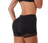 Ormromra Women Butt Lifter Seamless Thicker Padded Shapewear, Bum Lace Panties, Fake Hip Enhancer Knickers, Tummy Control Body Shaper Buttock Boyshort Underwear Shorts (M, Black)