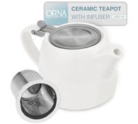 ORNA Ceramic Loose Leaf Teapot with Infuser Strainer and Lid - Small Porcelain Tea Pot Brewer for One or 2 Person - 550ml / 18.6 Oz - White