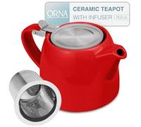 ORNA Ceramic Teapot with Tea Infuser - Small Tea Pot for Loose Leaf Tea - 550ml / 18.6 Oz Non-Stove Porcelain Teapot for 2 Cups with Tea Strainer (Red)