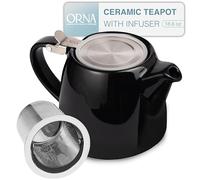 ORNA Ceramic Teapot with Tea Infuser - Small Tea Pot for Loose Leaf Tea - 550ml / 18.6 Oz Porcelain Non-Stove Teapot for 2 Cups with Tea Strainer (Black)
