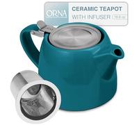 ORNA Ceramic Teapot with Tea Infuser - Small Tea Pot for Loose Leaf Tea - 550ml / 18.6 Oz Porcelain Non-Stove Teapot for 2 Cups with Tea Strainer (Ocean)