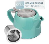 ORNA Ceramic Teapot with Tea Infuser - Small Tea Pot for Loose Leaf Tea - 550ml / 18.6 Oz Porcelain Teapot for 2 Cups with Tea Strainer (Turquoise)