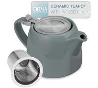 ORNA Teapot with Infuser - 550ml / 18.6 oz Ceramic Teapot with Strainer for 2 Cups - Small Tea Pot Infuser for Loose Tea - Stump Herbal Tea Pot with Filter for One - Grey