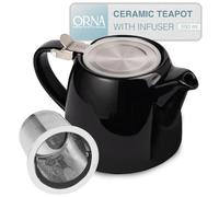 ORNA Teapot with Infuser - 550ml / 18.6 oz Ceramic Teapot with Strainer for 2 Cups - Small Tea Pot Infuser for Loose Tea - Stump Herbal Tea Pot with Filter for One - Black