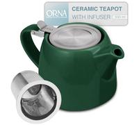 ORNA Teapot with Infuser - 550ml / 18.6 oz Ceramic Teapot with Strainer for 2 Cups - Small Tea Pot Infuser for Loose Tea - Stump Herbal Tea Pot with Filter for One - Forest Green