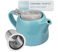 ORNA Teapot with Infuser - 550ml / 18.6 oz Ceramic Teapot with Strainer for 2 Cups - Small Tea Pot Infuser for Loose Tea - Stump Herbal Tea Pot with Filter for One - Turquiose