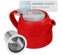 ORNA Teapot with Infuser - 550ml / 18.6 oz Ceramic Teapot with Strainer for 2 Cups - Small Tea Pot Infuser for Loose Tea - Stump Herbal Tea Pot with Filter for One - Red
