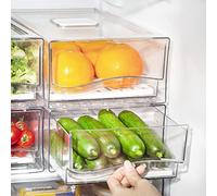 Ornafort 2Pack Clear Fridge Drawer Organizer Stackable Refrigerator Drawers Pull Out Bins Plastic Sliding Home Edit Storage Containers for Bathroom Pantry Cabinet Kitchen,as Gift(Not Dishwasher Safe)