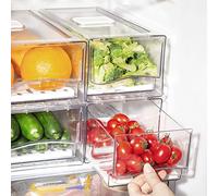 Ornafort 2Pack Fridge Organizer Bins with Pull Out Drawer Stackable Refrigerator Drawers Set for Save Vertical Space, Clear Cabinet Organizers for Kitchen Pantry Bedroom Office Closet Produce Storage