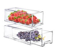 Ornafort 2Pack Fridge Organizer Bins with Pull Out Drawers Stackable Refrigerator Drawer Set, Reusable Food Storage Containers, Clear Kitchen Cabinet Pantry Shelf Organization