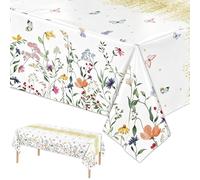 ORNALES 2Pcs Spring Floral Butterfly Tablecloth, Tea Party Tablecloth, 54x108 inches Disposable Table Cover, Wildflower Gold Dot Pattern for Spring Party Tea Party Birthday Picnic Wedding Decorations