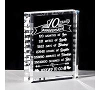 Ornalrist 10th Wedding Anniversary Tin Wedding Gifts 10 Years Souvenir | 10th Wedding Anniversary Presents for Couples Friends K9 Crystal Glass Plaque Happy 10th Anniversary Christmas Glass Ornament