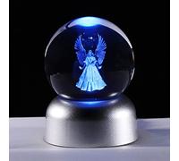 Ornalrist 2.36" K9 Crystal 3D Guardian Angel Gifts, Laser Engraved Glass Angel Figurines Ball Memorial Presents Ornament for Home Art Decoration with LED Light Base