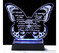 Ornalrist 25th Wedding Anniversary Romantic Gifts for Couples, 13.6cm Crystal Butterfly 25th Anniversary Keepsake with LED Base 25 Years Marriage Silver Wedding Presents for Wife Husband Friends
