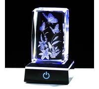 Ornalrist 3D Crystal Butterfly Gifts for Women, Laser Engraved Butterfly and Lily Flower Figurines with Light Base for Butterfly Lovers Nature Lovers, Gifts for Birthday Christmas