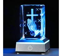 Ornalrist 3D Crystal Engrave Praying Hand Christian Gifts for Women Men Religious Gifts Glass Keepsake with Colorful LED Light Stand Decorative Ornaments