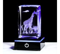 Ornalrist 3D Crystal Engraved Giraffes Figurine Collectible Paperweight Decor with LED Base, Glass Giraffe Gifts for Women Men Giraffe Lovers
