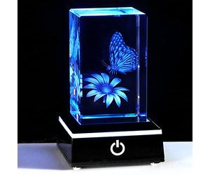 Ornalrist 3D Crystal Gift Engraved Flower and Butterfly Figurines Stuff Decor Butterfly Birthday Gifts for Best Friend Glass Ornaments Keepsake&Paperweight