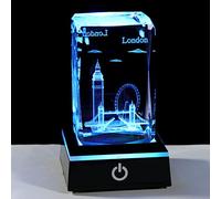 Ornalrist 3D Crystal London Tower Bridge Figurine Ornament London UK Eye Big Ben Statue Glass Buildings Collectible with LED Light Base Living Room Home Decor for Gifts Party