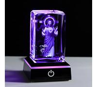 Ornalrist 3D Engraved Jesus Cross Missionary Crucifix Statue K9 Crystal Keepsake with Colorful Light Base, Catholic Gifts for Women Men Religious Gifts for Friends Church Glass Ornaments