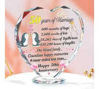 Ornalrist 50th Wedding Anniversary Romantic Gifts for Parents Golden Wedding Anniversary Presents for Couples Wife Glass Heart-Shaped Engraved 50 Years of Marriage Home Ornament