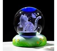 Ornalrist 60mm Crystal Ball 3D Cat Figurine Gifts for Women Men Cat Lovers