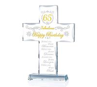 Ornalrist 65th Birthday Gift for Women - Glass Cross Engraved with Happy 65 and Fabulous Birthday, Turning 65 Years Old Religious Present