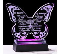 Ornalrist 65th Wedding Anniversary Romantic Gifts for Couples Wife 13.6cm Glass Butterfly-shaped 65 Years of Marriage Keepsake with LED Base Ideas Presents for Parents Friends