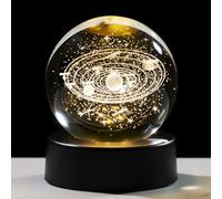 Ornalrist 6cm 3D Solar System Crystal Ball with Warm LED Light Base Solar System Stars Space Planet Model Science Astronomy Gifts for Men on Birthday Christmas