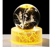 Ornalrist 6cm Crystal Ball Engrave Lily of the Valley and Cat Figurine with Warm Light LED Base Cat Flower Collectible Ornaments Gifts for Women on Birthday Christmas