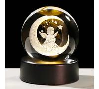 Ornalrist 6cm Crystal Ball Engraved 3D Angel Cherub Figurine with LED Light Base Guardian Angel Gifts for Women Mum Daughter on Birthday Christmas