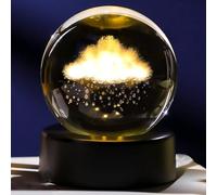 Ornalrist 6cm Crystal Ball Engraved 3D Cute Cloud & Rains Figurine Paperweight with LED Light Base, Home Office Ornament Gifts for Women Friends for Birthday Christmas