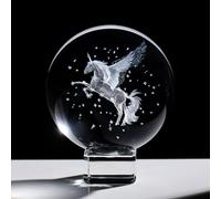 Ornalrist 6cm Crystal Ball Engraved 3D Pegasus Figurine Paperweight with Stand, Glass Flying Horse Collectible Home Ornament Christmas Birthday Gifts for Women Friends