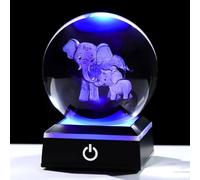 Ornalrist 8cm 3D Double Elephant Crystal Ball Paperweight Ornaments with LED Light Base Glass Elephant Gifts for Women Mum on Birthday Christmas