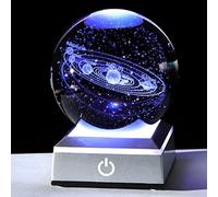 Ornalrist 8cm Crystal 3D Solar System Ball Gifts for Men Birthday Christmas | Crystal Ball Engraved 3D Solar System Planet Figurine with Colorful Light Base Ornaments Space Universe Gifts for Physic Men
