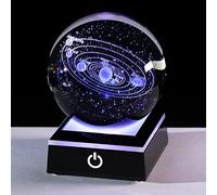 Ornalrist 8cm Crystal 3D Solar System Ball Gifts for Men Birthday Christmas | Crystal Ball Engraved 3D Solar System Planet Figurine with Colorful Light Base Ornaments Space Universe Gifts for Physic Men